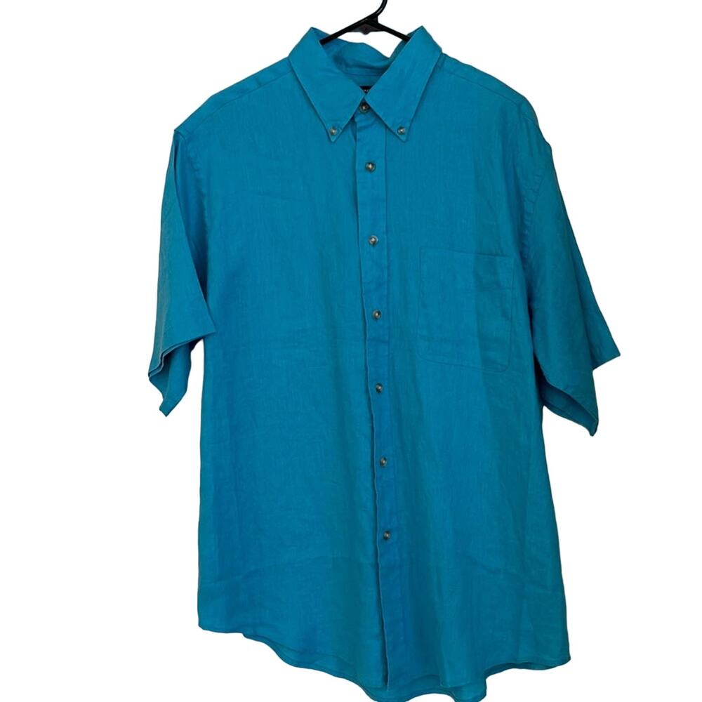 Roundtree & Yorke Linen S/S Button Down Turquoise Color - Size L